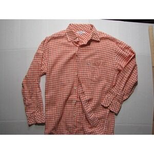 Alex Cannon Dress Shirt Men Large Orange Gingham Check Button Front Casual Linen